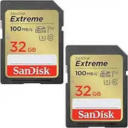 SanDisk 32GB Extreme SDHC Cards (2-Pack) + RescuePRO Deluxe, up to 100MB/s, UHS-I, Class 10, U3, V30