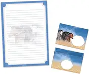Writing Paper Set Letter Pad with Envelope for Boys Girls Kids Animals Three Horses (A4 Pad with 25 Sheets + 15 Envelopes)
