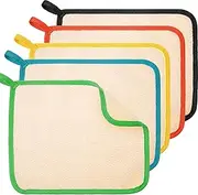 Tatuo 5 Pcs Exfoliating Face and Body Wash Cloths Towel Weave Bath Cloth Exfoliating Scrub Cloth Massage Bath Cloth for Women and Men, 10.63 x 9.05 Inch (Black Green Orange Blue Yellow Edge)