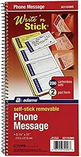 Adams Tops Write 'N Stick Spiral Message Pad, 200 Carbonless Sets Per Pad, 5.25 x 11 Inches, White/Yellow (SC1153WS)