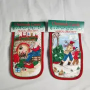 New Vintage Christmas Musical Oven Mits Set Of 2 NOS Made In USA 1980s 80s