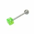 Tongue Ring Acrylic Green Dice Surgical Steel 14g 5/8" Shaft