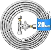 Fridge Water Line Kit - 20FT Premium Stainless Steel Braided Refrigerator Water Line with Tee Stop Valve,Foodgrade PEX Inner Tube Ice Maker Water Line with 1/4" Fittings for Refrigerator Ice Maker