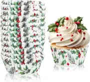 Whaline 300Pcs Christmas Cupcake Liners Holly Print Baking Cups Holders Water...
