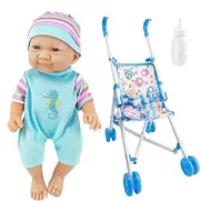 Doll Stroller Toy,10Inches Doll Set Foldable Nursery Doll Stroller | Realistic Doll Playset Pretend Stroller Toy Set with Bottle for Girls