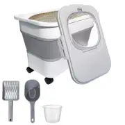 Collapsible Cat Litter Storage Container with Rolling Casters,20 Lbs Cat Litt...