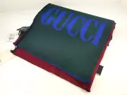 Gucci Men JACQUARD Wool Silk Logo Green Burgundy Scarf 35X180 Silk,Wool 525559