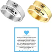 Morakot Heart Just Breathe Rings for WomenStainless Steel Adjustable RingHeart Hope Engraved Encourage Ring Jewelry Silver and golden