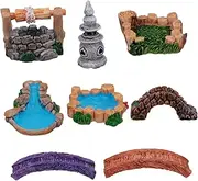 8pcs Micro Landscape Bridge Pond Terrarium Home Decorations Micro Landscape Decorations Mini Ornament Lawn Statues Fairy Garden Crafts Desktop Decoration Scenery Decorations Resin ARTSEWPLY
