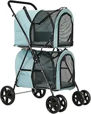 Pet Stroller Dog Stroller Cat Stroller Double Pet Strollers for Small Medium Dogs, Dog Cat Stroller 2 Detachable Carriers 4 Lockable Wheels Folding Trolley Dog Pram Dog Cat(Color:B)