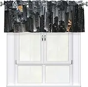LHBWCVN Aerial Night of View Hong Kong Valances for Windows, Rod Pocket Window Treatment Drapes Farmhouse Kitchen Curtains Short Blackout Window Curtains for Living Room Bedroom Decor 54x18 Inch
