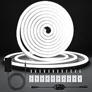 White Neon LED Strip Light 5m, Cozylady Waterproof Rope Lights with Power Supply and Dimmer, 16.4ft Flexible DIY Silicone 24V LED Neon Rope Light for Home Kitchen Indoor Outdoor Decor