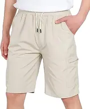 [TLAENSON] Boys Lightweight Cargo Shorts Youth Drawstring Quick Dry Shorts Kids Hiking Short with Zipper Pockets