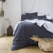 Bambury Linen Quilt Cover Set Charcoal Soft Woven Home Bedding