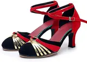 [HOBTEC] Women Latin Dance Shoe Open Toe Modern Tango Ballroom Salsa Party Ankle Strap Heel Dancing Ladies Contemporary