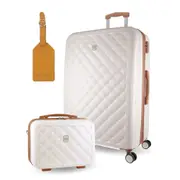 Pierre Cardin LARGE Hard Shell Mini Beauty Case Set Assorted Leather Tag - White