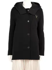 Black Wool Logo Hooded Coat