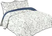 Marina Decoration Embroidered Elegant Coverlet Bedspread Ultra Soft 3 Piece Summer Quilt Set with 2 Quilted Shams, Navy Blue Branches Pattern Queen/Full Size