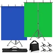 MSKIRA Blue Green Screen Backdrop with Stand 6.5x6.5ft Portable T-Shape Photo Backdrop Stand with 2-in-1 6.5x5ft Reversible Blue & Green Background Screen, 4 Spring Clamps, Sandbag, Carry Bag