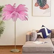 Floor Lamp, Modern Bedside Lamp Ostrich Feather Floor Lamp with Gold Finish Feather Lamps 3 Colors Dimmable Eye-Protection Standing Lamp for Office Home,Pink,Large