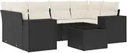 vidaXL 7 Piece Garden Sofa Set - Modular Black Poly Rattan Patio Furniture with Cushions and Glass Table - Outdoor Patio Terrace Lounge Set