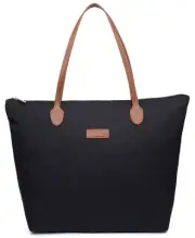 Water Resistant Light Weight Nylon Tote Bag Handbag - Medium Size, Black