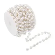5m/16 Feet Faux Pearl Beading Chain, 6mm Brass Chain Link Style 1, Light Gold