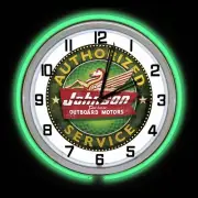 15" Johnson Outboard Motors Authorized Service Sign Double Green Neon Clock