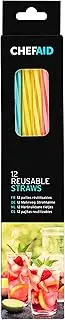 Chef Aid 12 Reusable Thick Plastic Drinking Straws, Suitable for Hot and Cold Drinks, Made from BPA Free Stong and Durable Plastic, Each Pack Contain 4 Blue, 4 Pink and 4 Yellow Straws
