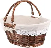 Picnic Basket with Handle Wicker Basket with Handle Wicker Picnic Basket for Fruit, Candy, Gathering, Wedding, Picnic（A)