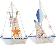HOOTNEE 2pcs Mediterranean Style Wooden Sailing Ship Model for Home Decor Nautical Boat Model Ornament