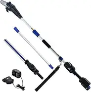 20V Cordless Pole Saw & Hedge Trimmer Combo, 8" Chainsaw Pruner & 20" Hedger, Telescopic Handle, Battery and Fast Charger Kit