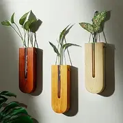 saiguomi 3 Pack Wall Planters for Indoor Plants, Wooden Hanging Planter, Propagation Station, Wooden Pocket Vase, Wood Wall Decor for Living Room Bedroom Bathroom