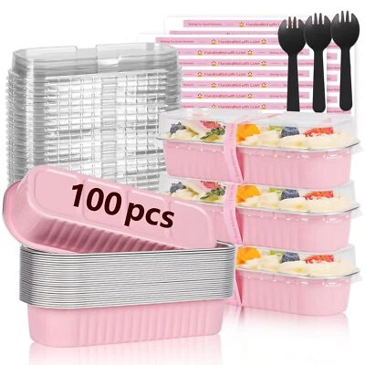 Mini Loaf Pans with Lids and Spoons 100 Pack 6.8oz Aluminum Foil