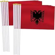 Albania Handheld Small Flag Set,10 PCS 5×8 Inch Mini Albanians Hand Held Banner,Tiny Digital Printed Polyester Banner