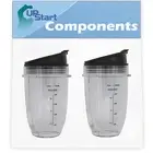 2Pk 18oz Cup w/Sip No Seal Flip Lids for Nutri Ninja Blender DUO w/Auto-iQ BL640
