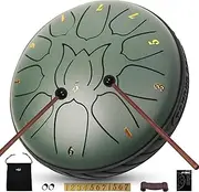 JYTMUS Steel Tongue Drum 11 Notes 6 Inches, D Major Percussion Instruments, Kit with Music Book, Carry Bag, Mallets, Mallet Holder and Stickers, for Yoga, Meditation, Green (Drum611-Green)