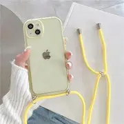 Crossbody Necklace Lanyard Candy Transparent Soft Case for iPhone 15 13 14 12 11 Pro Max X S XR 7 8 Plus Clear Shockproof Cover,Yellow, for iPhone 14plus
