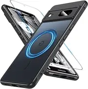[ottpluscase] Magnetic for Google Pixel 7 Case with Screen Protector, Compatible with MagSafe, Translucent Matte Back Military Protection Shockproof Slim Phone Cover for Pixel 7 (6.3inch), Black