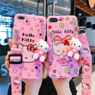軟矽膠手機殼 iPhone 6 6s 7 8 Plus XR 外殼卡通可愛 Hello Kitty 手機保護套支架支架腕