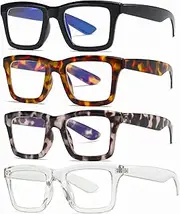 4 Pack Oprah Style Reading Glasses for Women Men Blue Light Blocking Computer Square Spring Hinge Readers