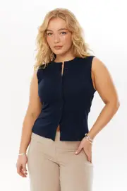 [Supré] Supré - Lexy Rib Button Through Tank - Nearly navy XL NEARLY NAVY