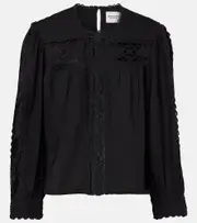 [Marant Etoile] Marant Etoile Valmira embroidered linen and cotton blouse AU 6 black