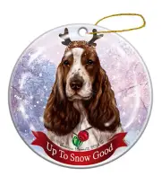 English Cocker Liver/White Reindeer Dog Porcelain Christmas Ornament