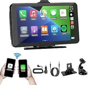 Pumfla Wireless Car Stereo, Carplay Screen for Car, Apple Carplay & Android Auto, 7'' HD Touch Screen, Portable Car Radio with Mirror Link/AUX/FM/Bluetooth/Auto Connect, Carplay for All Vehicles