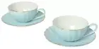 Set of Two Light Blue Super White Vitrified Fine China Tea Cup & Saucers 200ml