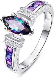 [OSCCI] Colorful Marquise Zircon Ring for Women Girls Rainbow Rhinestone Statement Ring Promise Jewelry Gift