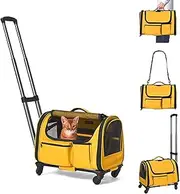 Pet Carrier with Wheels Airline Approved,Cat Travel Carrier with Wheels with Breathable Mesh and Telescopic Handle,Rolling Pet Carrier for Travel