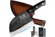 Handmade Full Tang Butcher Knife - High Carbon Steel Chef Cleaver with Leather Sheath