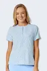 Women's Print Scrub Top Blue with Daisies Fashion Mandarin Collar